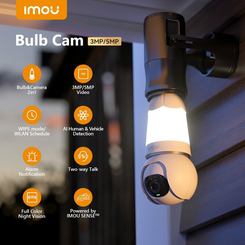 كاميرا لمبة IMOU 3MP/5MP 3K QHD لمبة وكاميرا 2 في 1 wi-fi أمان حديث في اتجاهين