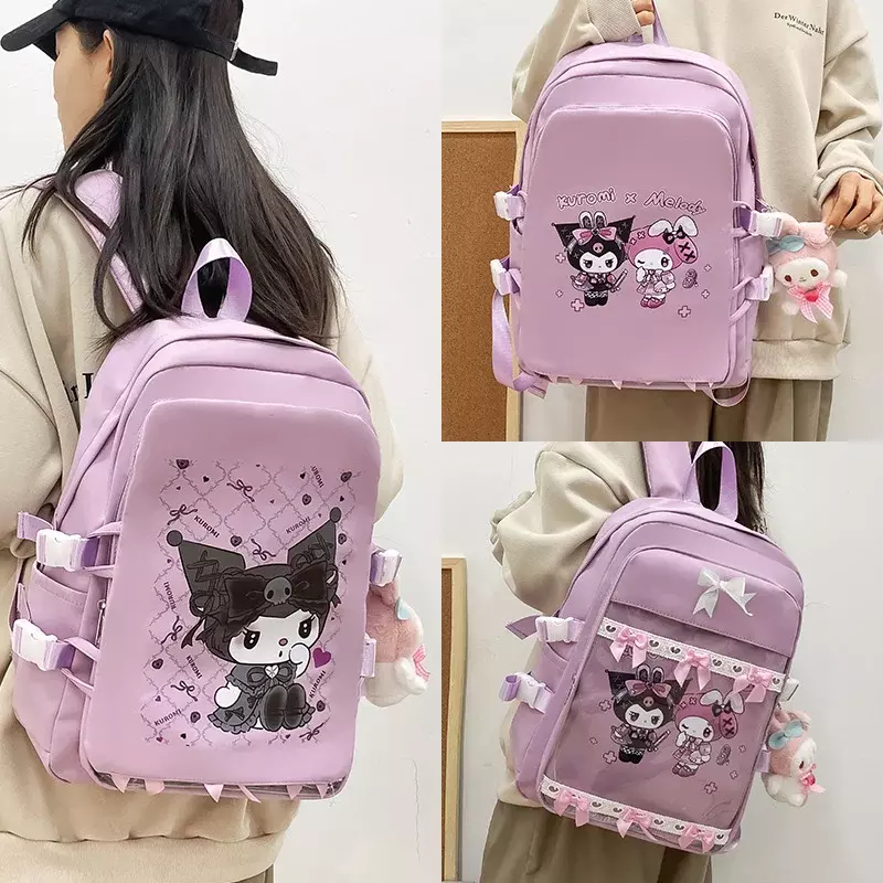 Sanrio Olá Kitty estudante mochila, bonito dos desenhos animados mochila, impermeável, grande capacidade, pendurado cão, novo pequeno M estudante