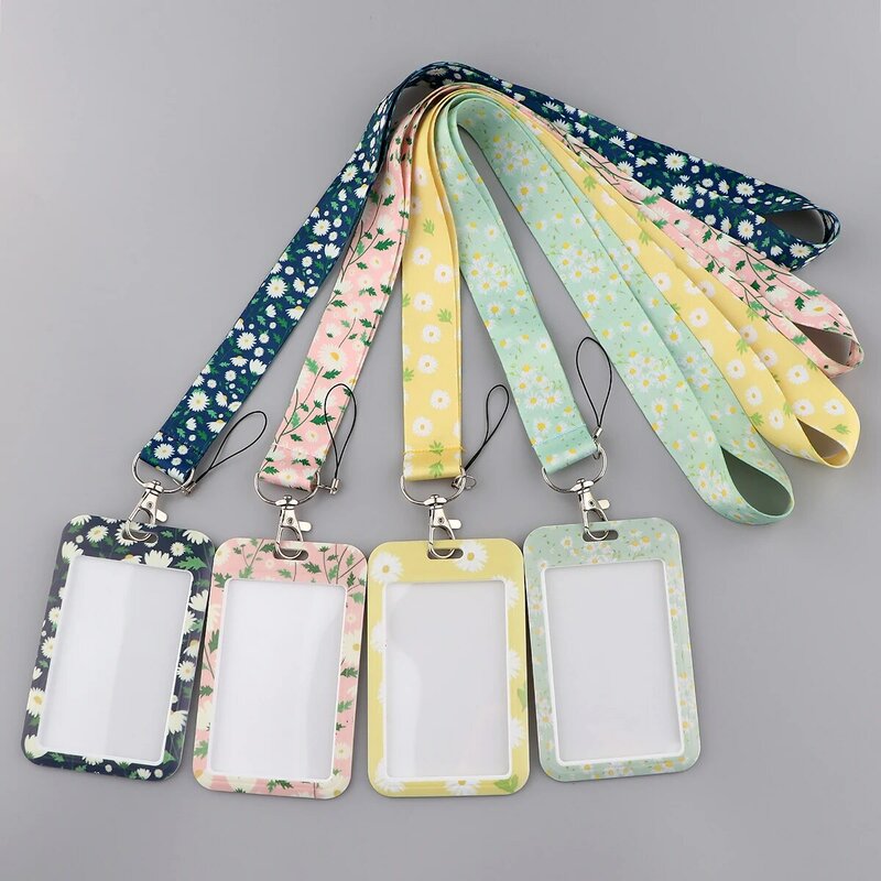 Cute Daisy Pattern Lanyard for Keys ID Card Cover Badge Holder Business Phone Charm Key Lanyard Neck Straps Keychain Accessories