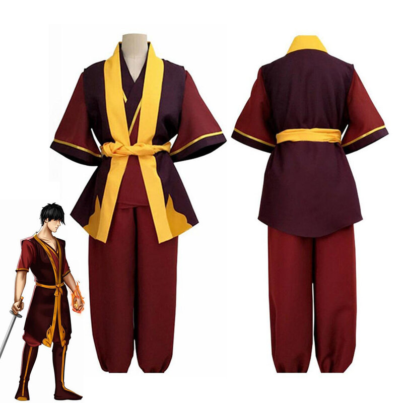 Avatar Zuko Cosplay Top Pants Belt Costume Adult Man Male Fantasia Roleplay Outfits Halloween Carnival Diaguise Suit