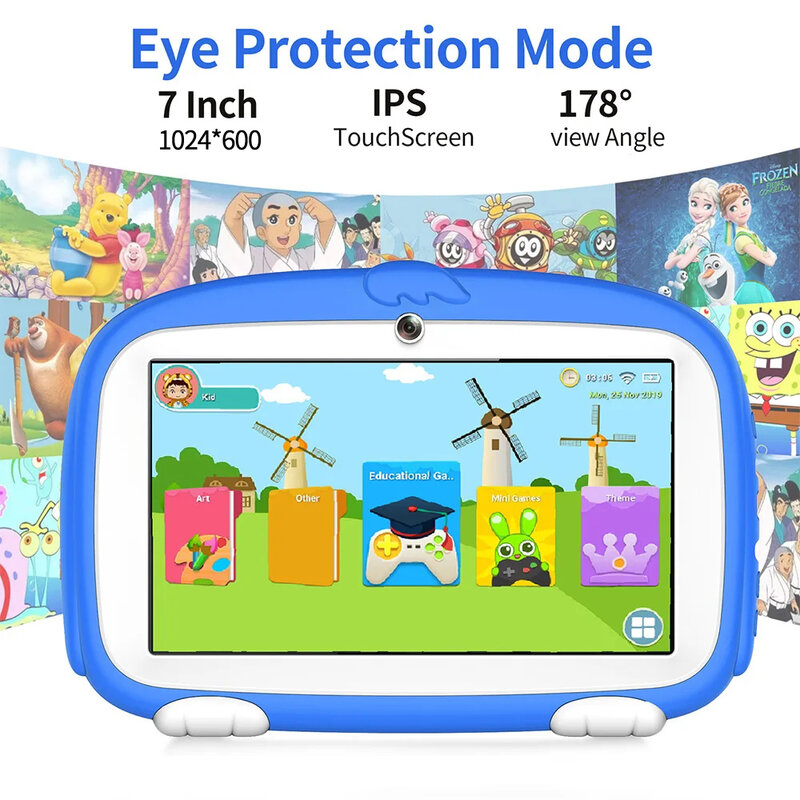 Original 7 "Tablet infantil, 4GB de RAM, 64GB ROM, pode ser usado como presente, tela de exibição, 1024x600, PC Tablet, Novo