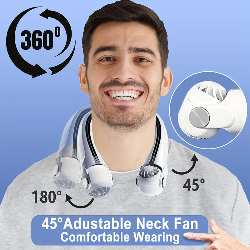 2024 New Wearable Neck Fan Portable Air Conditioner Rechargeable Bladeless Fan with 45° Adjustable Wind Directions for Outdoor