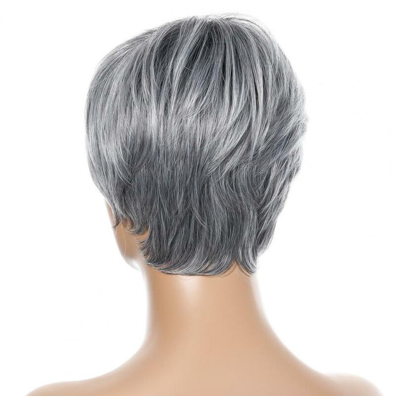24cm Colored Wig Natural Silver Grey Color Fluffy Realistic Trendy Cosmetics High Temperature Silk Short Hair Women Wig For Lady