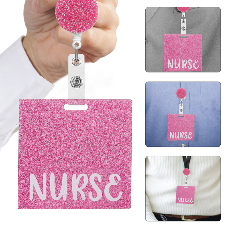 Retrátil Rosa Horizontal Badge Holder para Enfermeiros, Badge Buddy, Reel Clip, Enfermeiros, Cartão, Acessórios