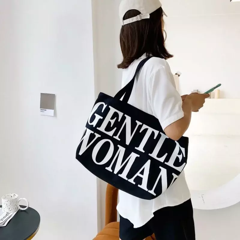 Tote Handbag Women's 2023 Summer New Fashion Korean Edition Simple Canvas Shoulder Bag Large Capacity Tote Letter Big Cloth Bag