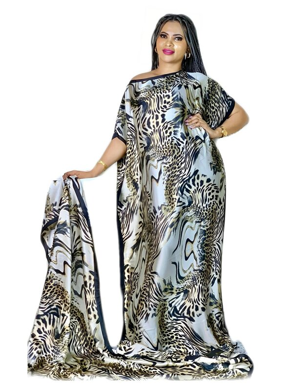 Vestido maxi estampado floral feminino, gola redonda Kaftan Abaya, modesta manga Batwing, roupa de mulher