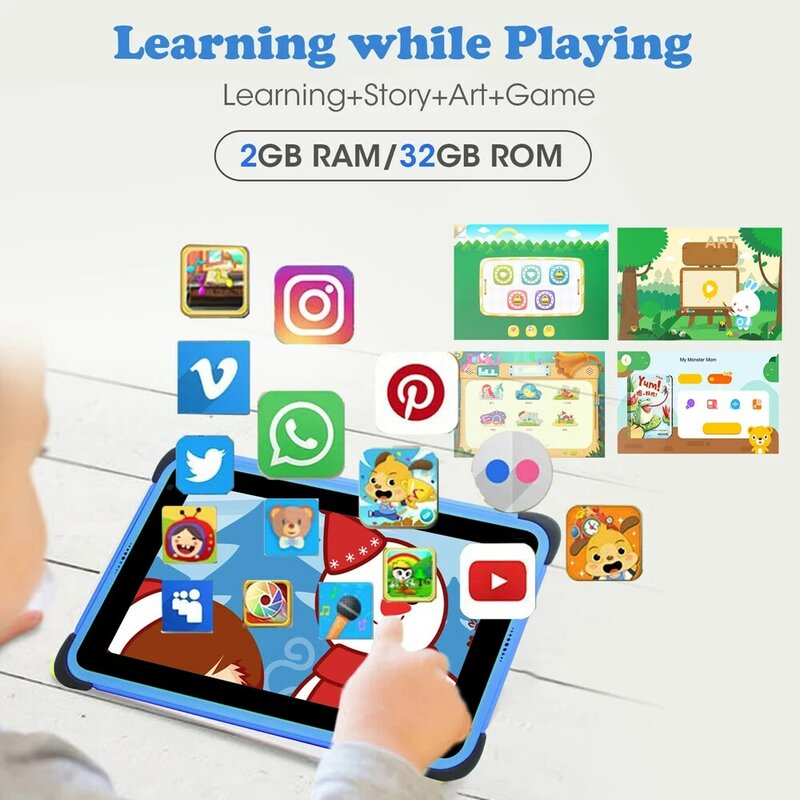 Cwowdefu 7 "Kids Tablet Android 11 2Gb 32Gb Quad Core WIFI Google Play Kinderen Tabletten Voor Kiddies educatief Gift 3000Mah Q70