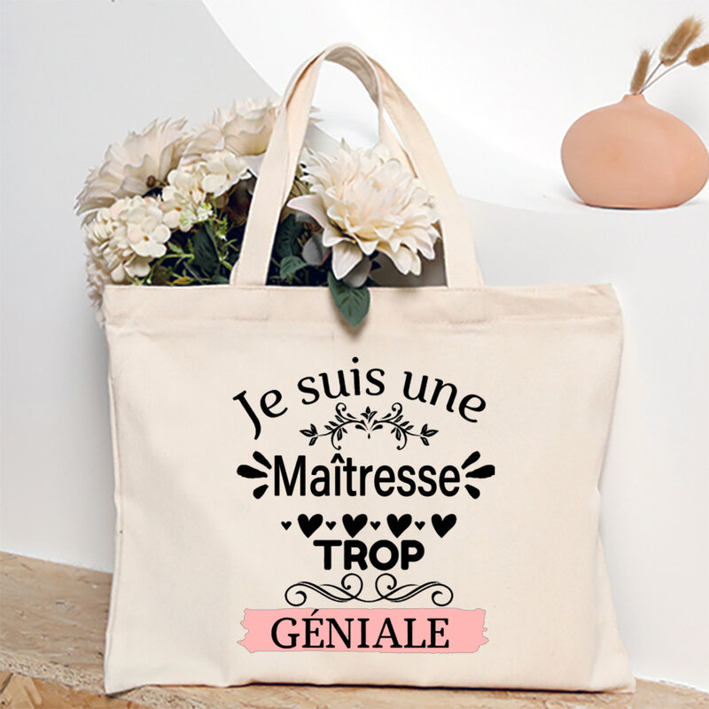 Thank You Teacher French Print Women Shoulder Bag CanvasShopping Bags Female Handbags Reusable Tote Bag Best Gifts for Maitresse