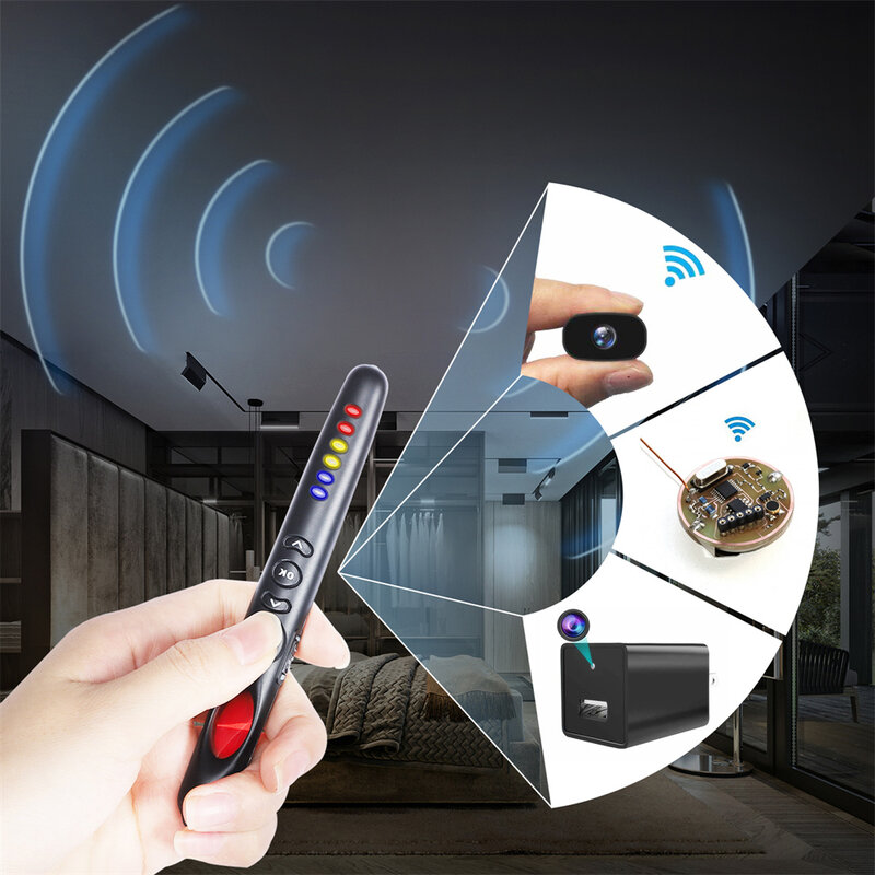 G718 Detektor kamera tersembunyi multifungsi, pemindai perangkat inframerah deteksi sinyal RF Wifi nirkabel Alarm perlindungan Mini Anti mata-mata