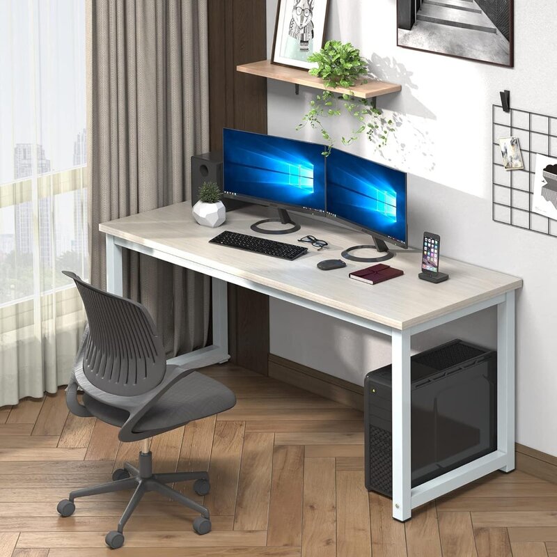 NSdiret 홈 오피스용 대형 사무실 책상, 대형 63 인치 컴퓨터 책상 테이블, 2 인용 와이드 필기 스터디 데스크, 금속