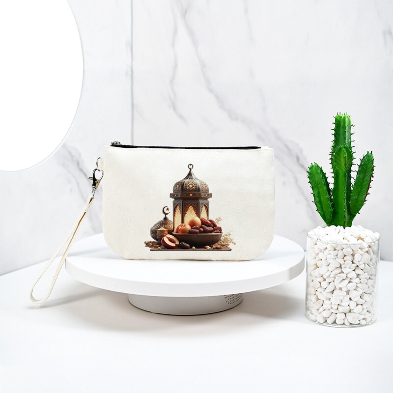 حقيبة قماشية صغيرة مطبوعة على شكل رمضان ، سحاب محمول باليد ، حقيبة مكياج للسفر ، مقاومة للماء في الداخل ، حقيبة تغيير الفم ، حقيبة تخزين حمراء