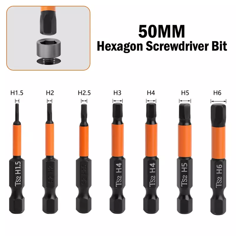 Brocas de destornillador magnético de liberación rápida, llave de cabeza hexagonal de 50mm y 100mm, vástago de 1/4 pulgadas, H1.5, H2.5, H3.0, H4.0, H5.0, H6.0, 1 unidad