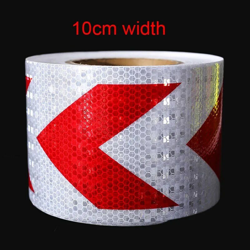 10cm*5m Self-adhesive Car Reflective Strip Stickers Road Warning Tape Arrow-style Decoration Film Barrier Trailer Safe Tape