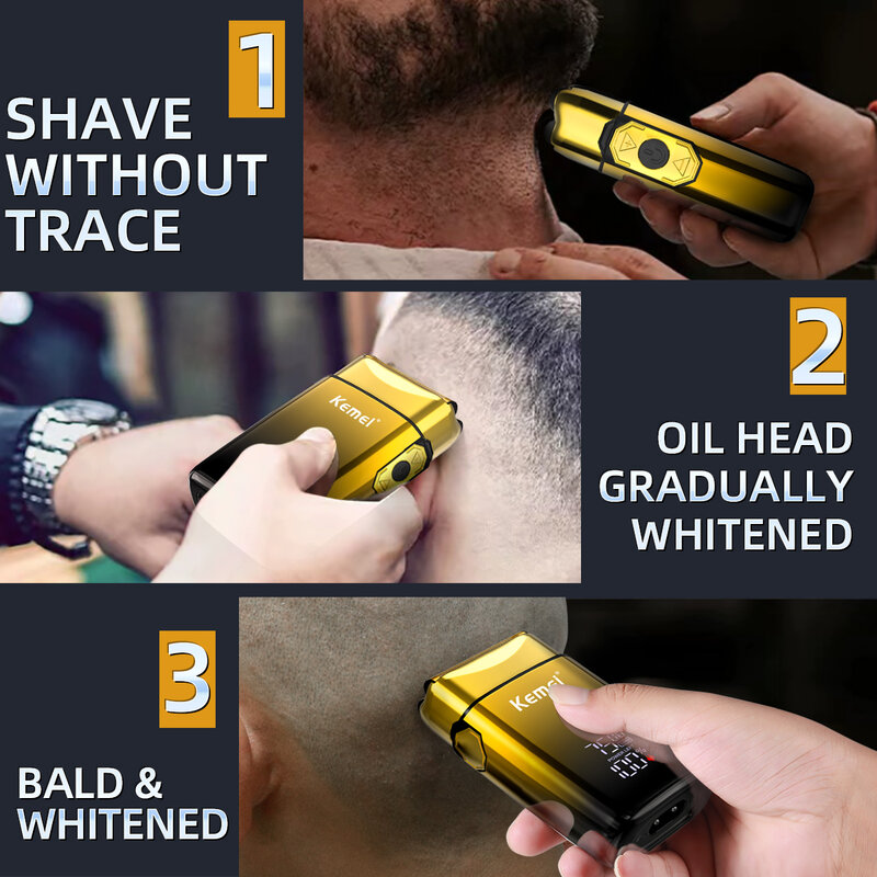 Kemei-TX10 Barbeador elétrico com tela LED para homens, barba recarregável de cabelo, barba careca, novo