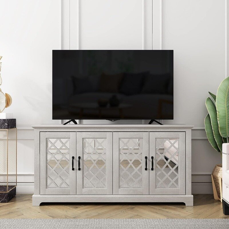 Galano Millicent TV Stand for 65+ Inch TV,Tall Entertainment Center with Mirror Doors, Rustic Media Console with Storage Shelves