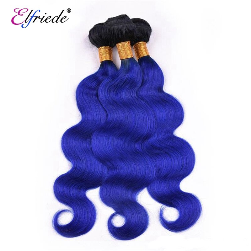 Elfriede T1B/tubuh biru gelombang Ombre berwarna bundel rambut manusia Remy 100% ekstensi rambut manusia bundel 3/4 penawaran rambut manusia tenun