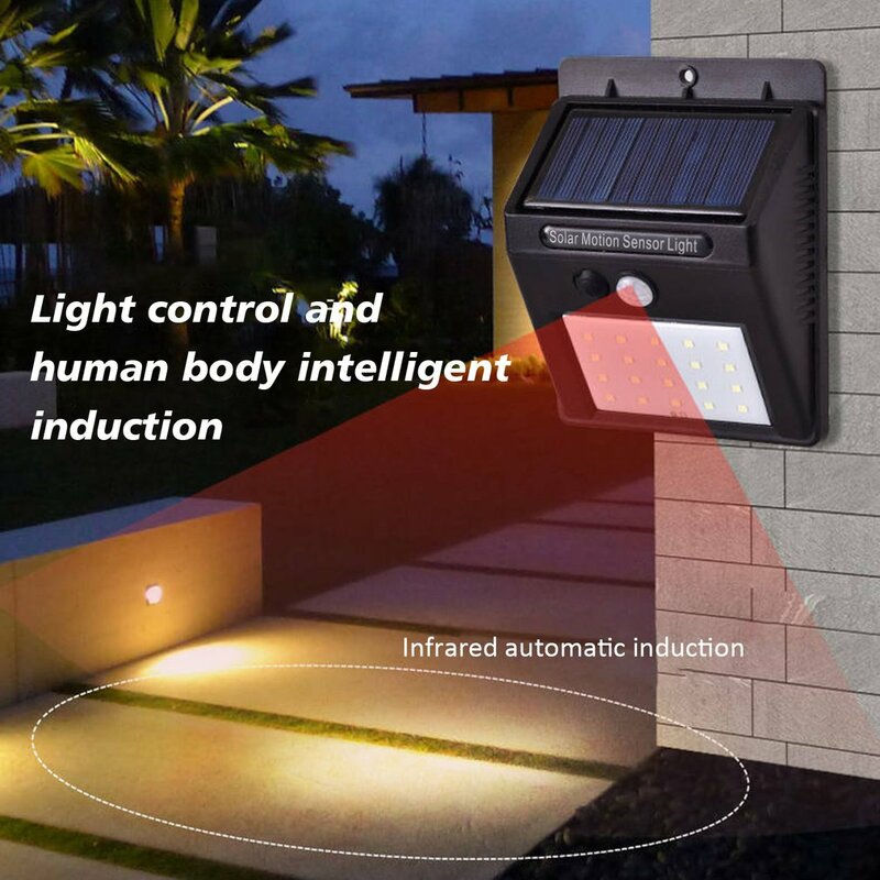 PIR 모션 센서 태양광 벽 조명, 야외 태양광 램프, 방수 태양광 가로등, 정원 장식, 20 LED