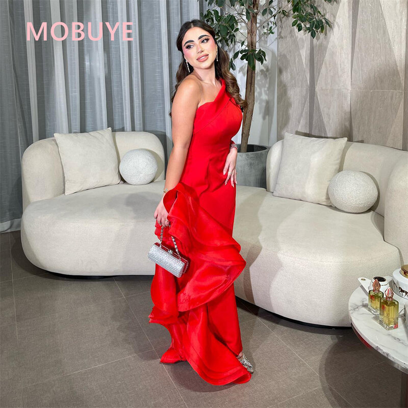 Mobuye 2024 Arab Dubai One Schouder Halslijn Prom Jurk Volledige Mouwen Avond Mode Elegante Feestjurk Voor Vrouwen
