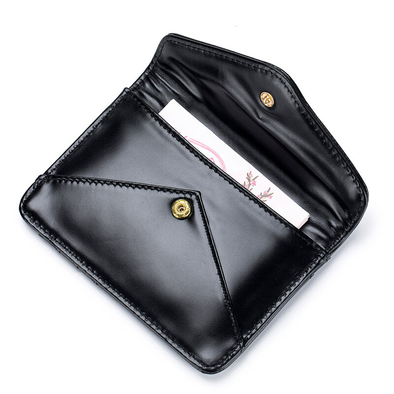Vintage Oil Wax Leather Ladies Short Wallet Genuine Leather Women Coin Bag  Small Purse Envelope Style