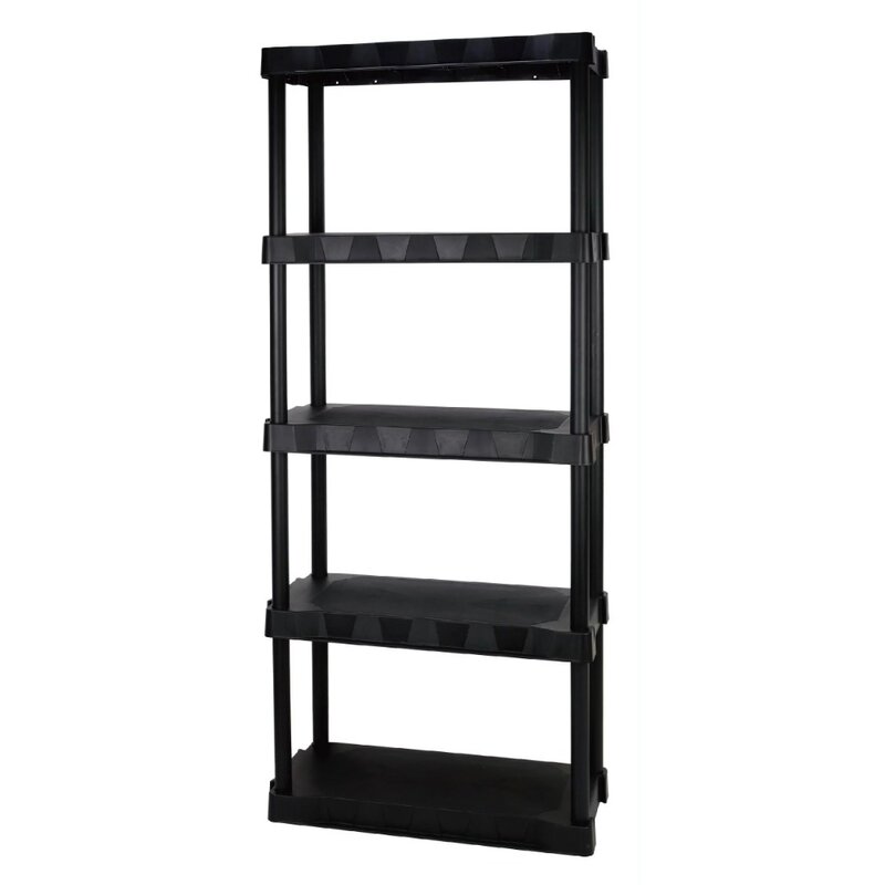 Hyper Tough 13.88"D x 30"W x 68.8"H 5-Shelf Plastic Garage Storage Shelves, Black, Adult，Easy To Assemble, Sturdy And Durable