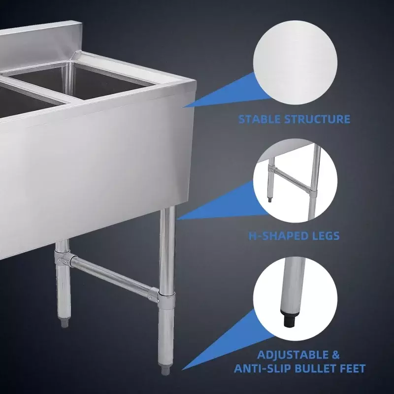 NSF 3 Compartment Sink Commercial of Stainless Steel with 10'' x 14'' x 10'' Bowl Bar Utility Basin for Restaurant, Bar, Utility