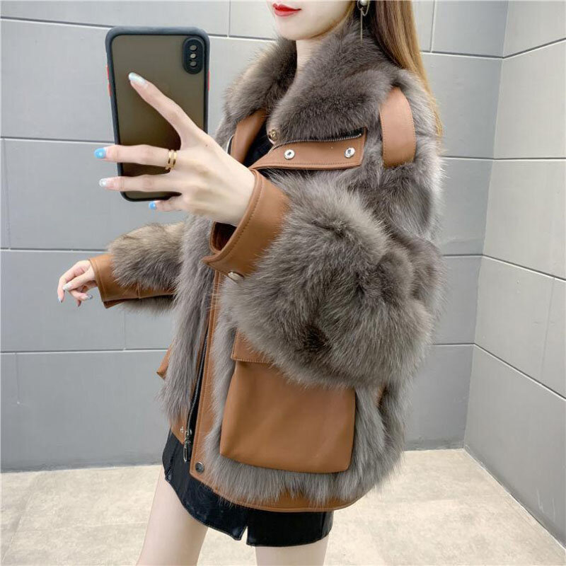 Женская куртка из искусственного лисьего меха, пальто, корейская короткая модная свободная сплошная Меховая куртка, топы, Осень-зима 2023
