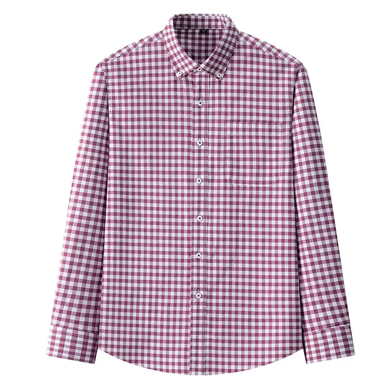Camisa Oxford manga comprida listrada para homens, 100% algodão, colarinho de botão, cuidado fácil, qualidade, roupa masculina do negócio, trabalho, escritório