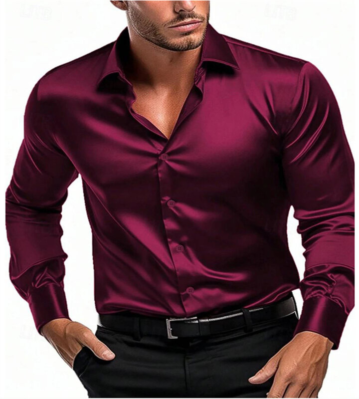 2024 Spring and autumn new silk fabric fashion men's long-sleeved men's business casual shirt long-sleeved shirt
