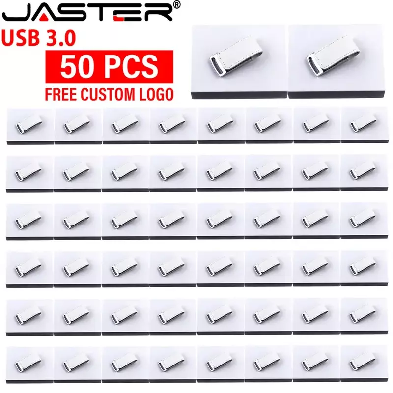 JASTER Fashion Leather 50PCS/LOT Wholesale USB 3.0 Flash Drives 128GB Free Color Printing Pen Drive 64GB Box Memory Stick U disk
