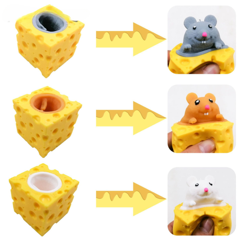 Pop Up Engraçado Rato e Queijo Bloco, Anti-Stress Squeeze Toy, Hide and Seek Figuras, Stress Relief Fidget Brinquedos para Crianças e Adultos