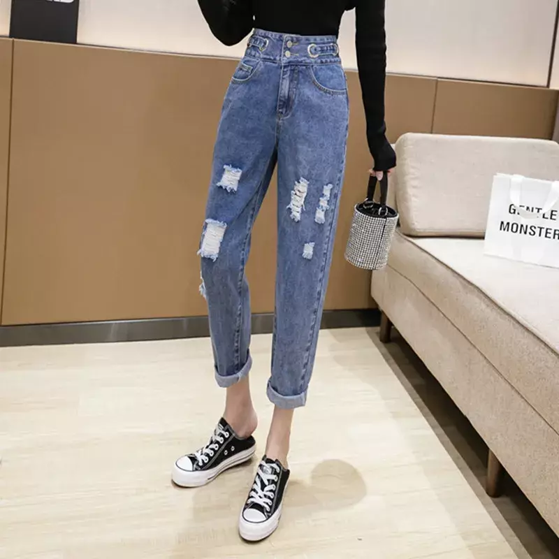 Jeans stile buco Vintage moda Y2k donna Street Indie pantaloni dritti larghi vita alta 2024 nuova primavera autunno pantalone alla caviglia