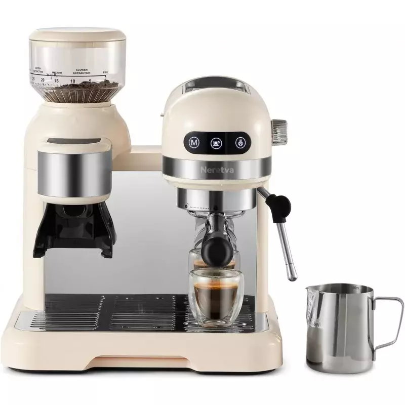 Neretva-Máquina de Café com Moedor, Bastão de Vapor para Café Espresso e Cappuccino, 58mm Portafilter, 20 Bar