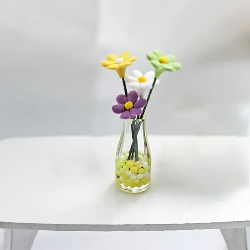 Casa de boneca miniatura com margaridas, arranjo de flores para vaso, modelo de simulação para mini decoração, acessórios para casa de bonecas, 1 peça