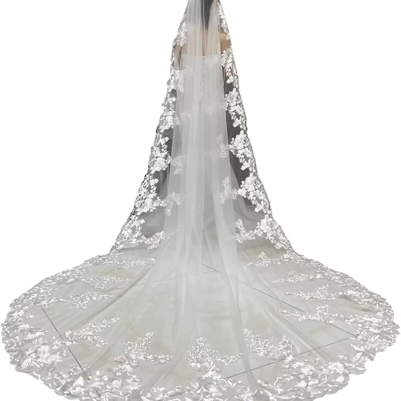 الترتر الدانتيل الحجاب الزفاف مع مشط ، طول الكاتدرائية ، زين ، 1 الطبقة