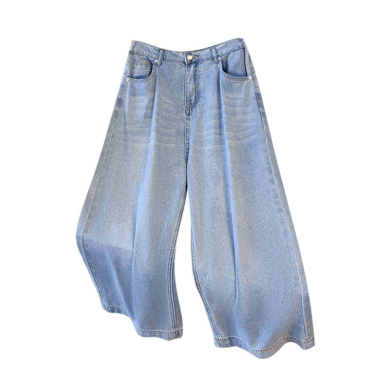 Jeans a gamba larga tagliati da donna taglie forti estate a vita alta che dimagrisce pantaloni larghi di moda VersatileFashion 3393