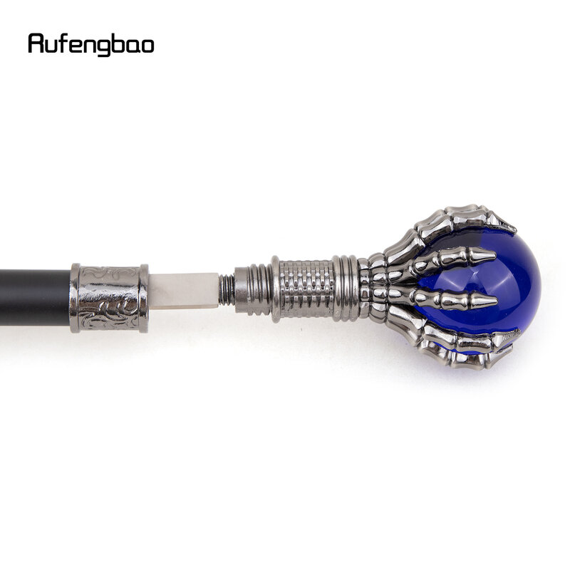 Blue Glass Ball Single Joint Walking Stick with Hidden Plate Self Defense Fashion Cane Plate Cosplay Crosier Stick 93cm