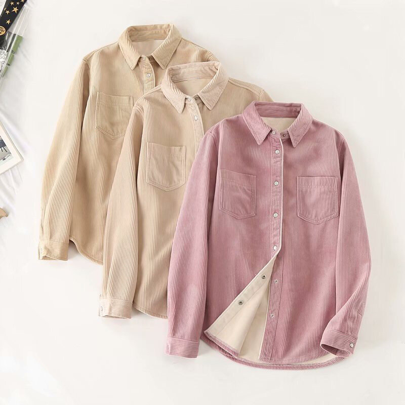 Korean Velvet Plain Shirts Women Autumn Winter Warm Blouses New Simple Casual Corduroy Shirt jackets Women's Clothing Outwear