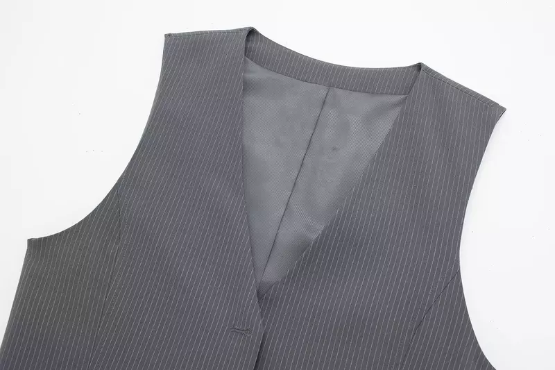 Vrouwen 2024 Nieuwe Mode Slank Cropped V-Hals Gestreept Pak Vest Vintage Mouwloze Knoop-Up Dames Vest Chique Tops