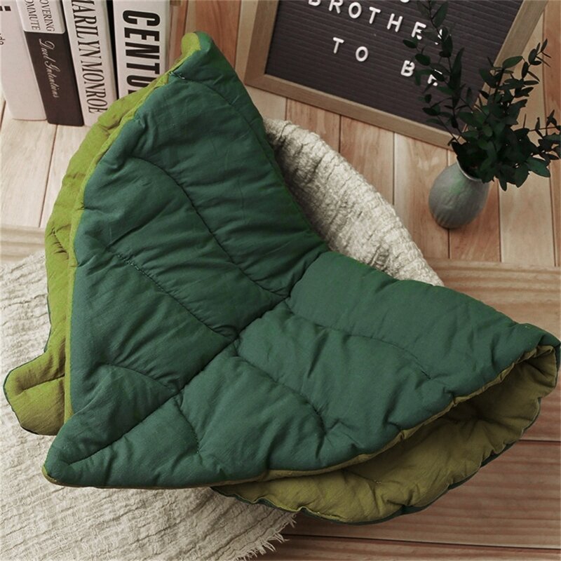 Manta algodón con forma hoja para sofá, estera para gatear, estilo Ins, Color verde