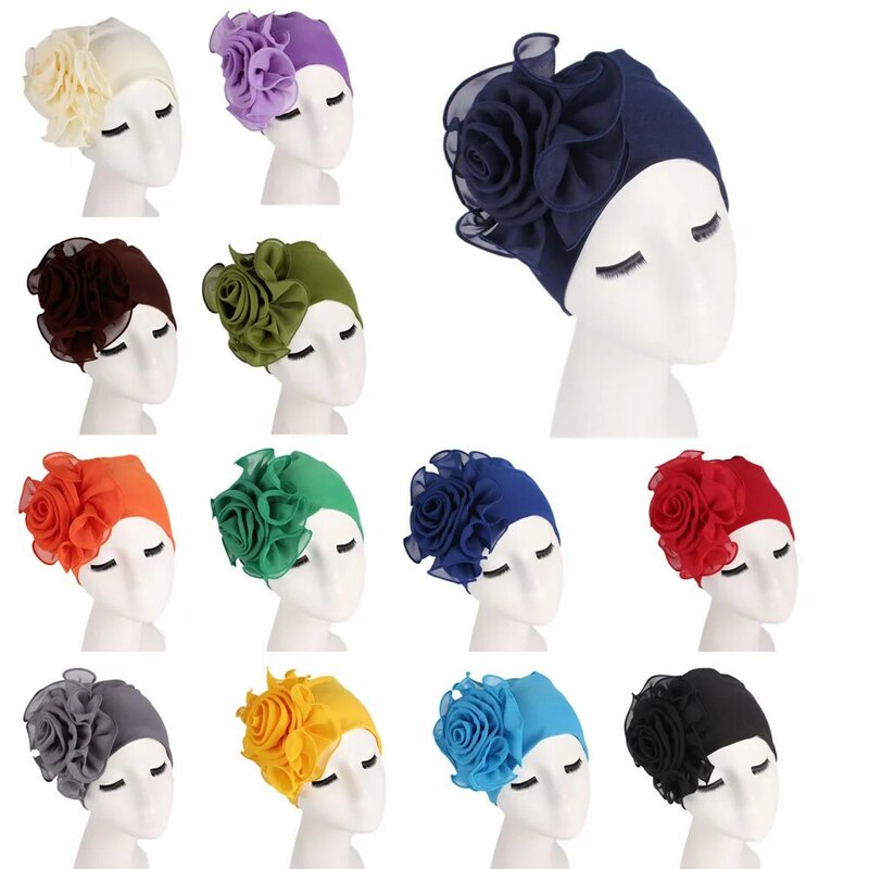 Gorros de flores para mulheres, turbante indiano Hijab muçulmano, Chemo Cap, Headwear para perda de cabelo feminino, lenço de cabeça