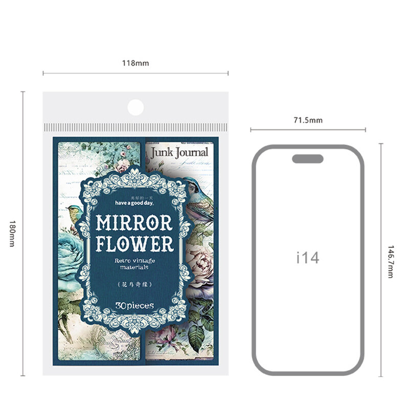 30 fogli Retro Mirror Flower Edge materiale Base quaderni di carta diario decorazione blocchi per scrivere Scrapbooking Cut 180*118MM