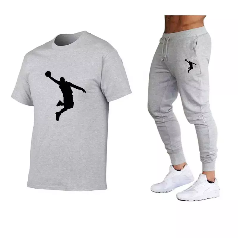 Conjunto de camiseta e calça de jogging masculina perfeito para dias quentes de verão, elegante