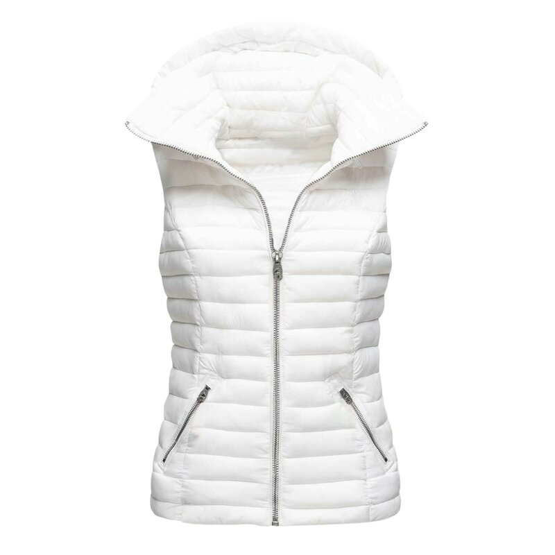 Womens Autumn Winter Lightweight Slim Vest Hooded Puffer Jackets Sleeveless Waistcoat Top Warm Coat Zipper Pocket Outerwear Vest