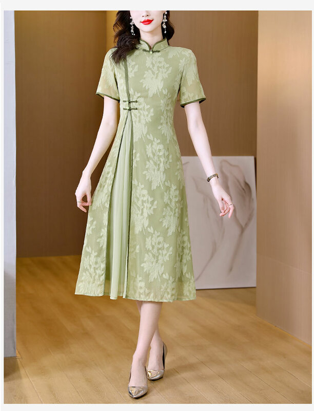 Vestido de chifón para mujer, traje elegante de estilo Retro mejorado, Qipao holgado, informal, para fiesta, verano, 2023