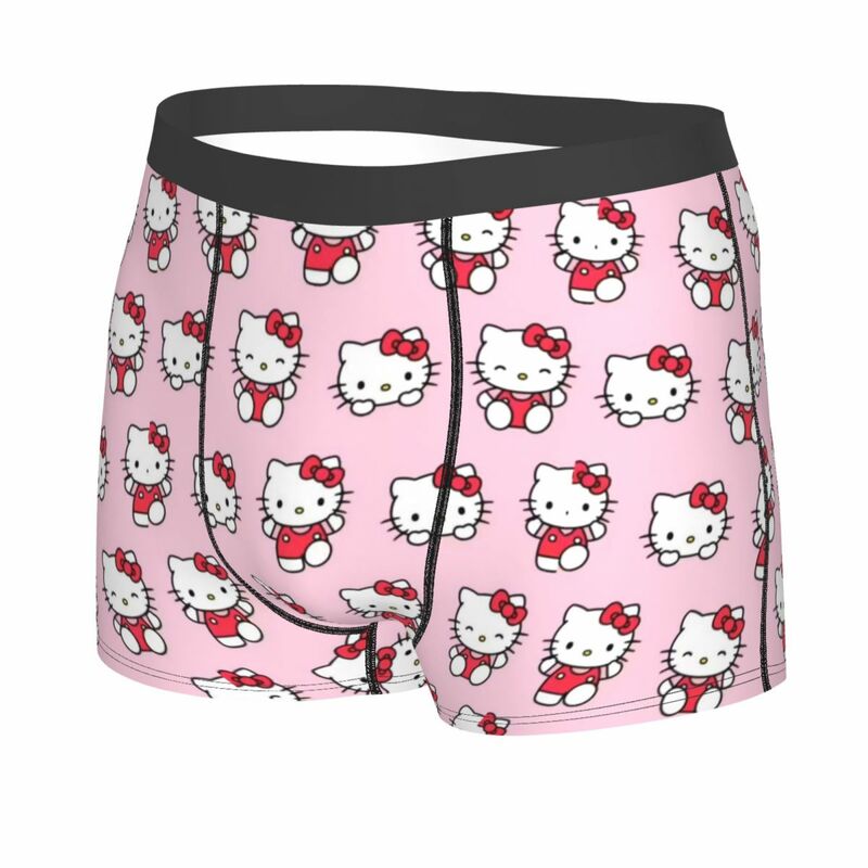 Men's Hello Kitty Padrão Roupa Interior, impresso personalizado Sanrio Boxer, Cuecas Shorts, Calcinhas, Cuecas macias