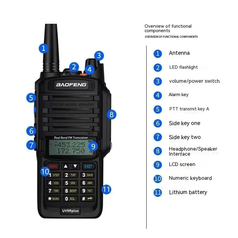 Baofeng UV-9R Plus Walkie Talkie impermeabile Dual Band ricetrasmettitore HF portatile a lungo raggio CB Hunting Ham Radio