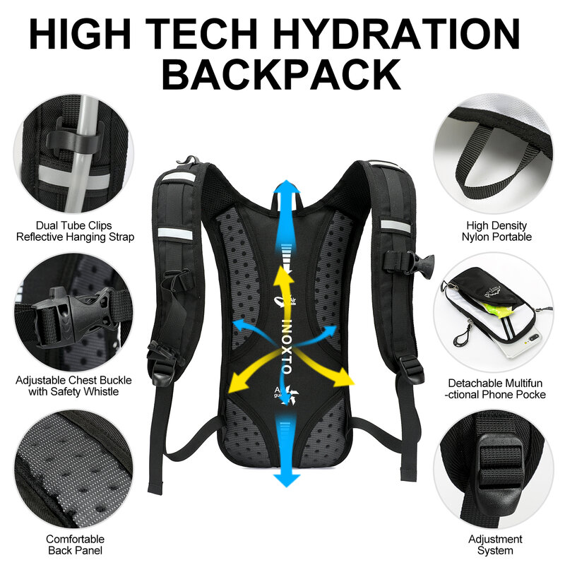 INOXTO Trail Running - Ultra Light 5L Backpack, Running Hydration Vest, Bicycle, Marathon 1.5L 2L Hydration Bag