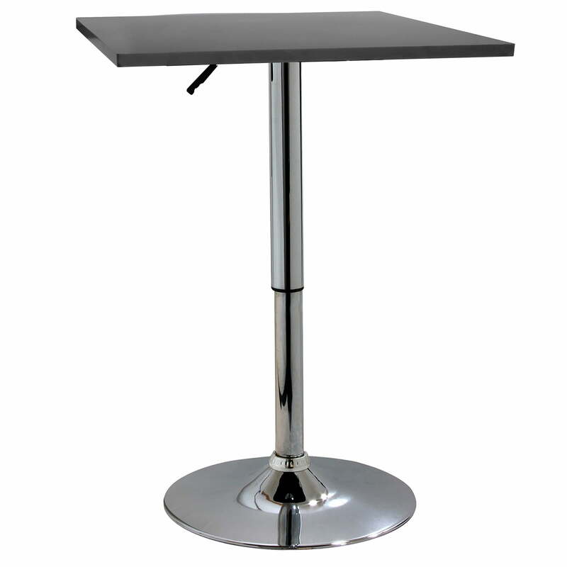 Adjustable Height Bar Table for Bistro Pub Kitchen Square Tall Dining Cocktail Table with Black Finish Wood Top