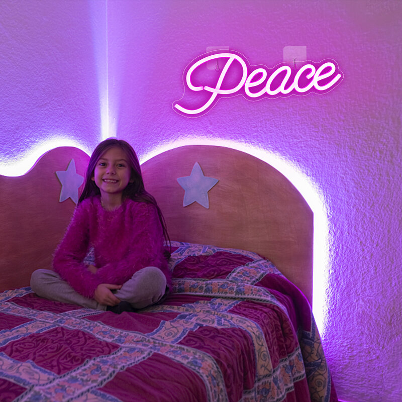Peace Neon Sign LED Home Room Decoration, USB 62Letter Logo Lights, Party Bedroom, Gamer Room, Face Art Wall Lamp