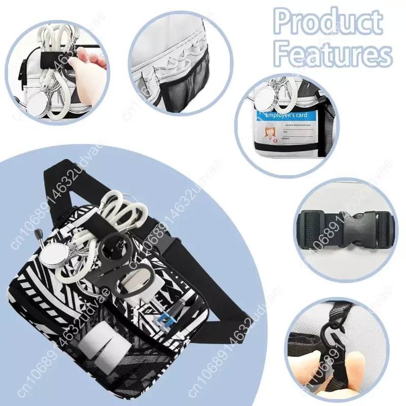 Print on Demand Nurse Waist Bag Polynesian Tribal Style Designer Fashion Medical Tool Holder Multi Compartment Utility Hip Bag